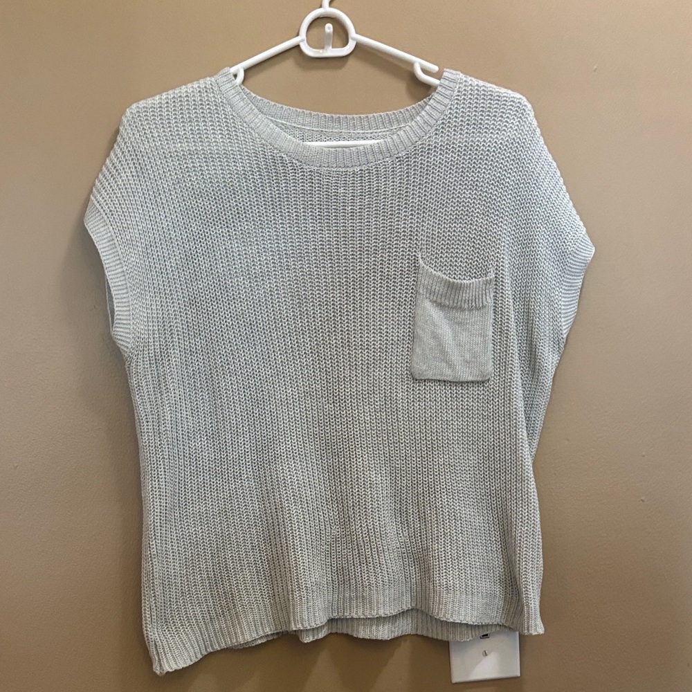 Light Gray Knit Sweater with Pocket